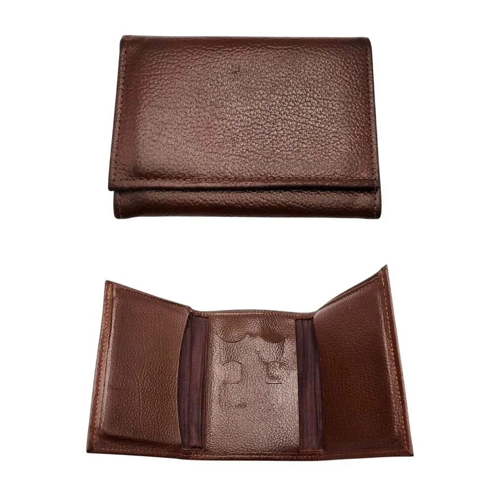 Genuine Cow Hide Brown Pebbled Leather Tri-fold Men's Wallet Unbranded